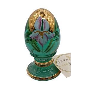 FENTON Art Glass Green Egg Handpainted Signed 1303/2500 w/Original Tag & Sticker